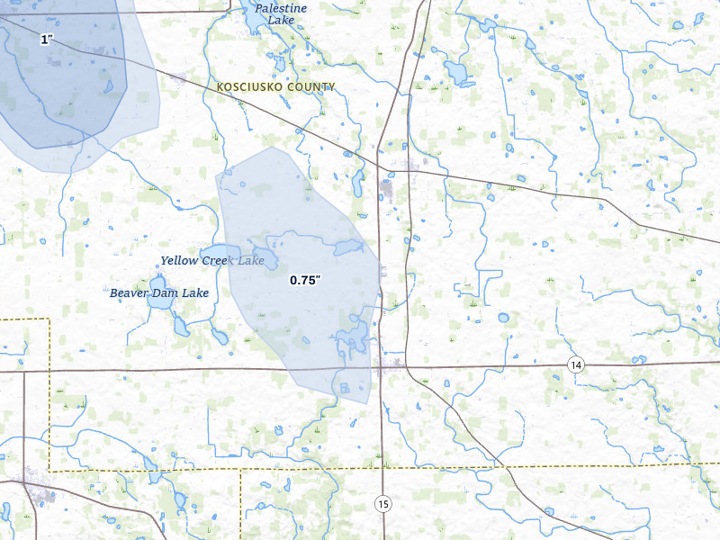 NEXRAD radar-signature map of the hail storm over Silver Lake, IN on Jul 20, 2026