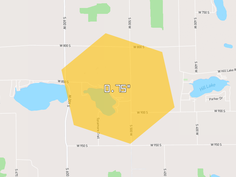 Hail map of Silver Lake, IN on Jul 21, 2026, hail up to 0.75"