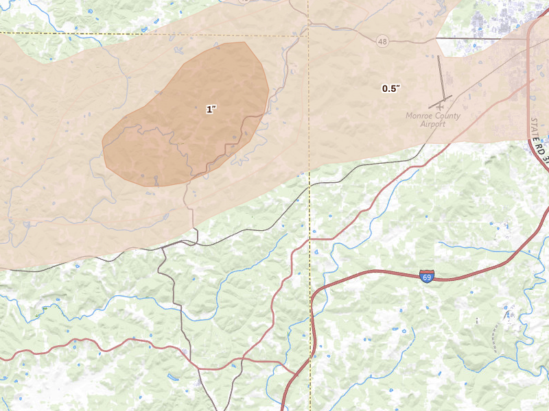 Radar-estimated hail-size map of the storm over Solsberry, IN