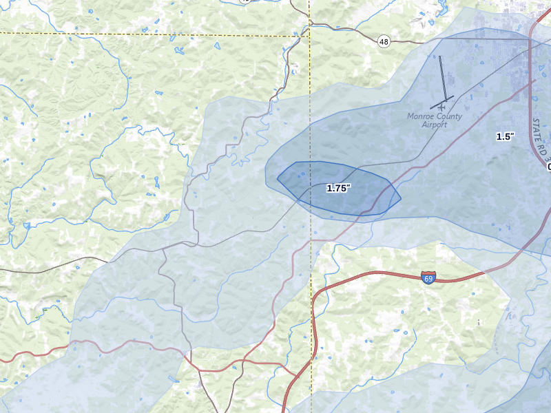 NEXRAD radar-signature map of the hail over Solsberry, IN