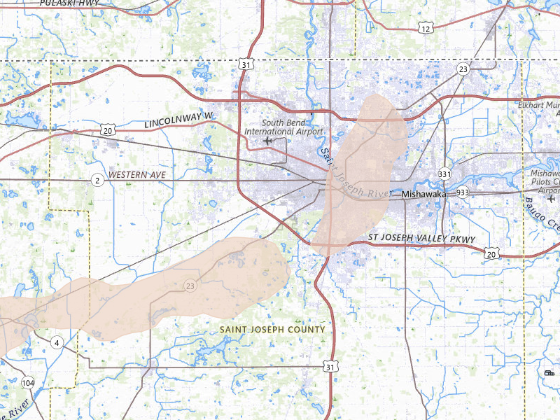 Radar-estimated hail-size map of the storm over South Bend, IN