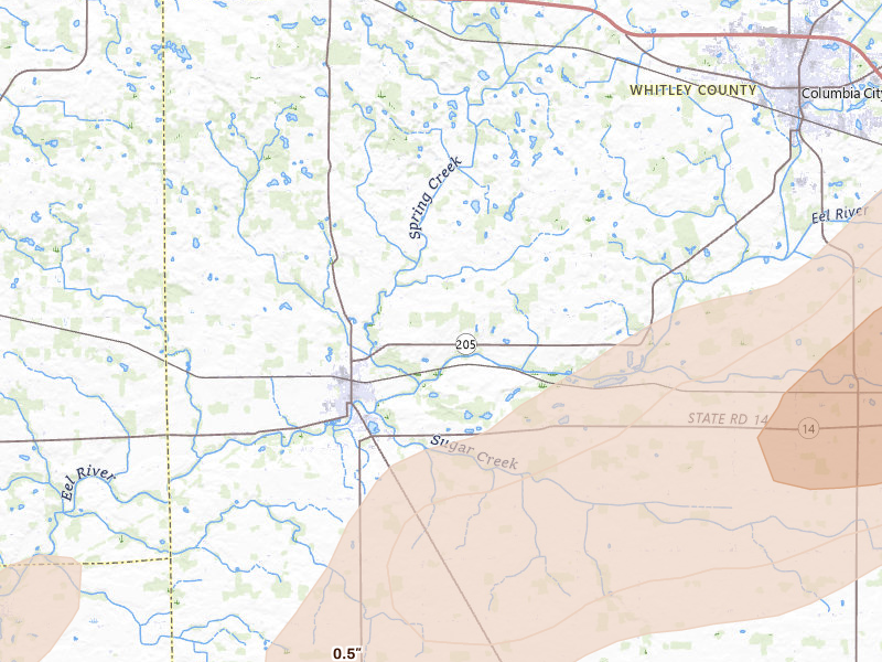Radar-estimated hail-size map of the storm over South Whitley, IN