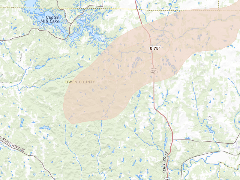 Radar-estimated hail-size map of the storm over Spencer, IN