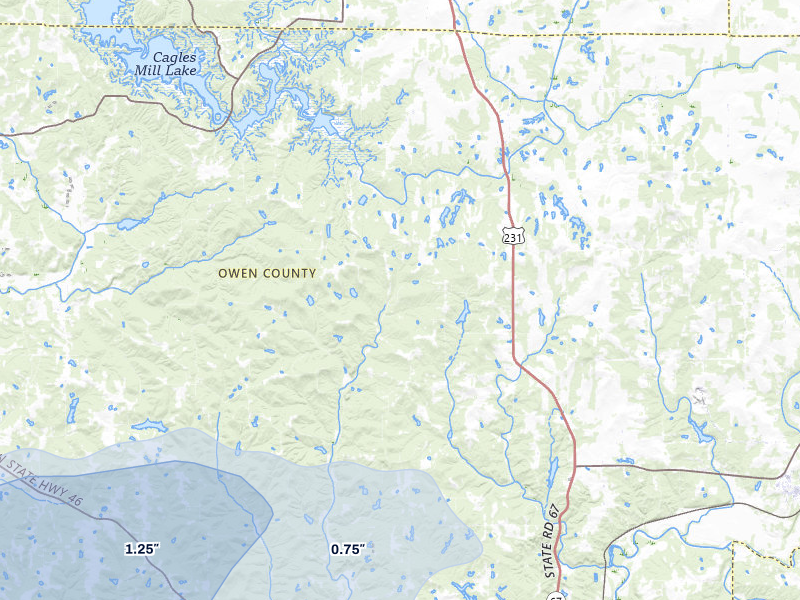 NEXRAD radar-signature map of the hail storm over Spencer, IN on Mar 22, 2026