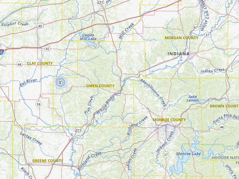 NEXRAD radar-signature map of the hail storm over Spencer, IN on Aug 19, 2026