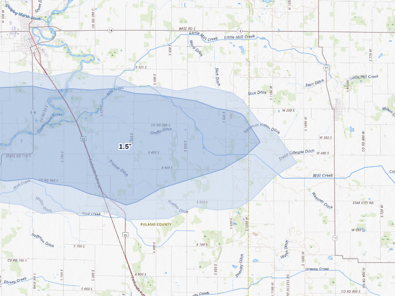 NEXRAD radar-signature map of the hail storm over Star City, IN on Aug 26, 2026
