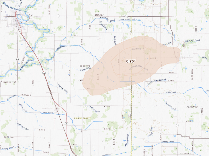 Radar-estimated hail-size map of the storm over Star City, IN