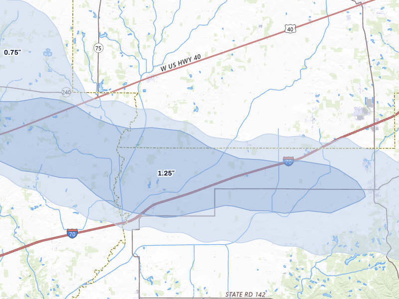 NEXRAD radar-signature map of the hail storm over Stilesville, IN on Mar 22, 2026