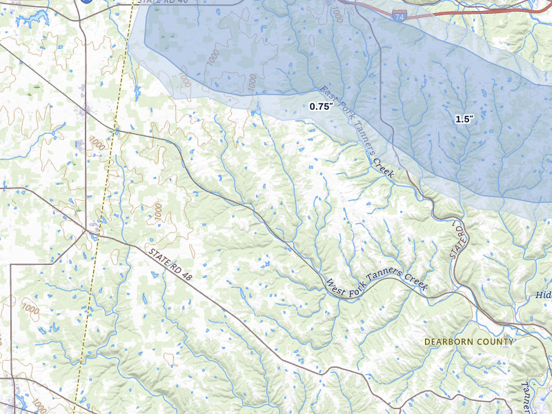 NEXRAD radar-signature map of the hail storm over Sunman, IN on Jul 21, 2026