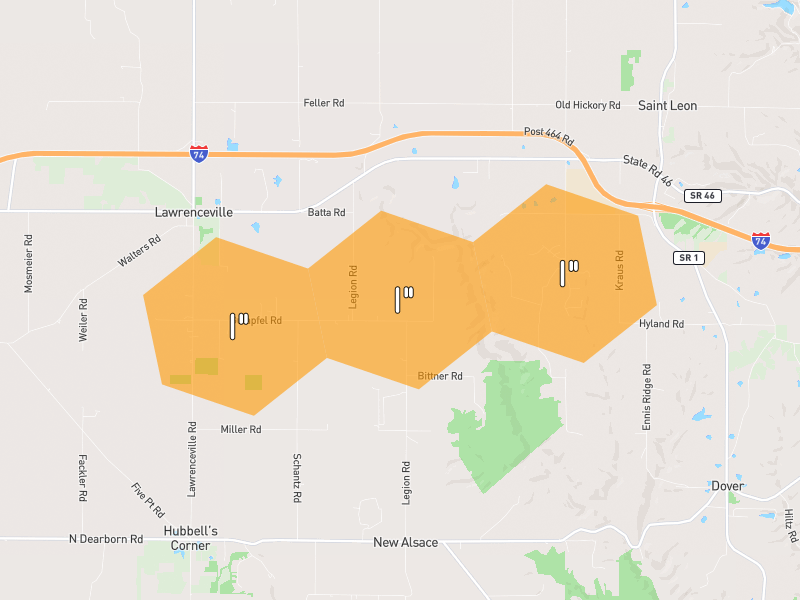 Hail map of Sunman, IN on Jul 21, 2026, hail up to 1"