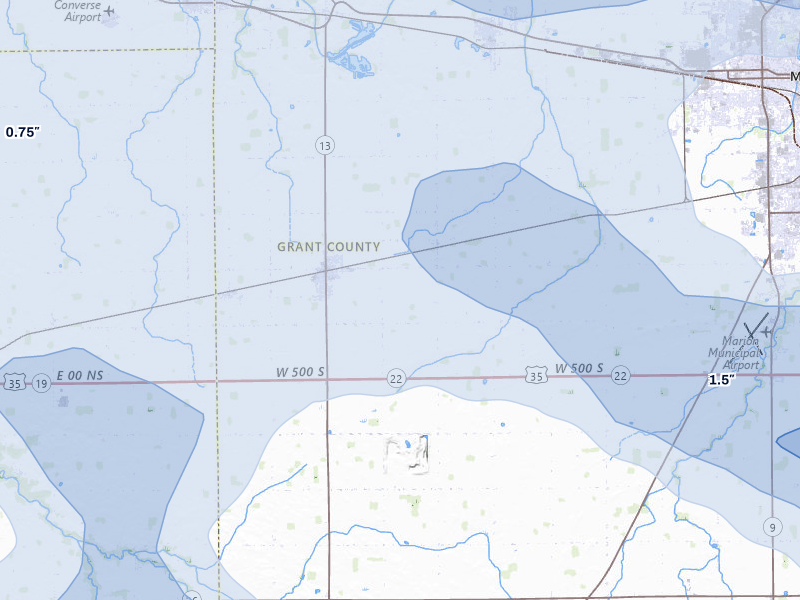 NEXRAD radar-signature map of the hail storm over Swayzee, IN on Mar 22, 2026