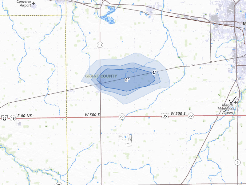 NEXRAD radar-signature map of the hail over Swayzee, IN