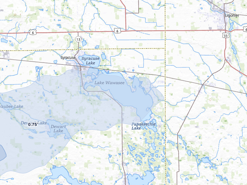 NEXRAD radar-signature map of the hail storm over Syracuse, IN on Jun 6, 2026