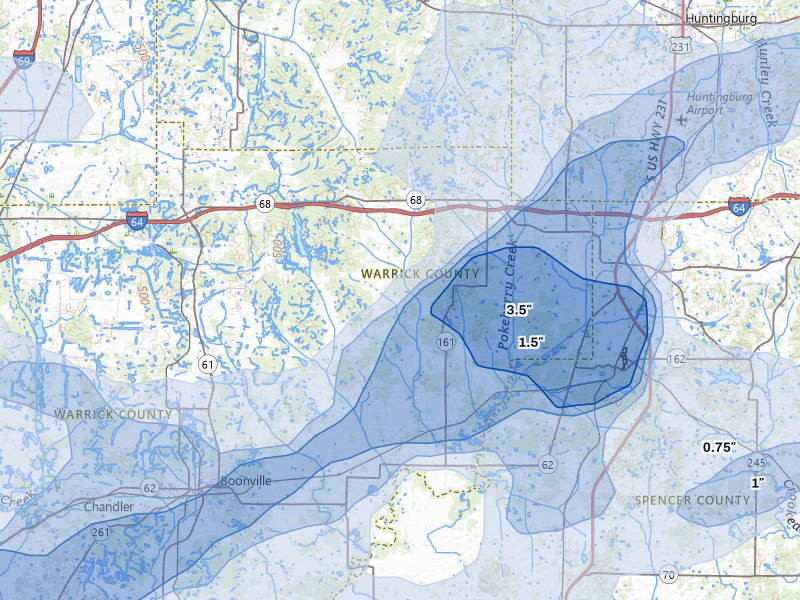 NEXRAD radar-signature map of the hail over Tennyson, IN