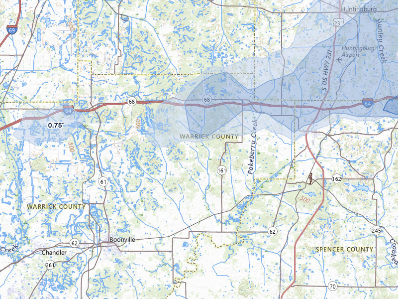 NEXRAD radar-signature map of the hail storm over Tennyson, IN on May 16, 2026