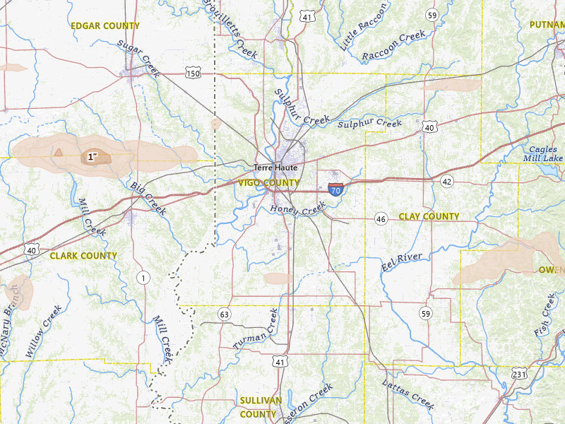 Radar-estimated hail-size map of the storm over Terre Haute, IN on Mar 22, 2026