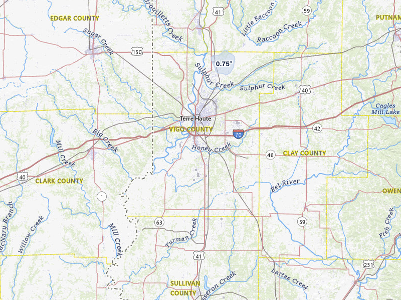 NEXRAD radar-signature map of the hail over Terre Haute, IN