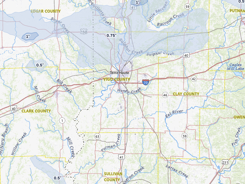 NEXRAD radar-signature map of the hail storm over Terre Haute, IN on May 4, 2026