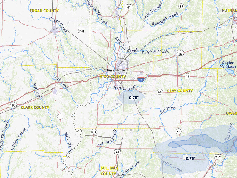 NEXRAD radar-signature map of the hail storm over Terre Haute, IN on May 15, 2026