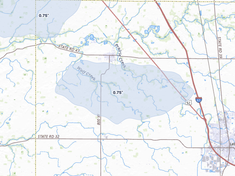 NEXRAD radar-signature map of the hail storm over Thorntown, IN on Mar 22, 2026