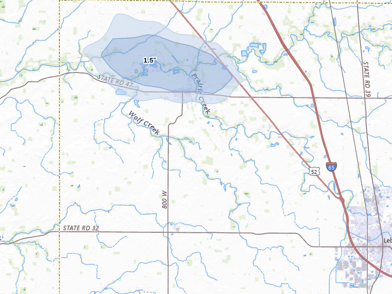 NEXRAD radar-signature map of the hail over Thorntown, IN