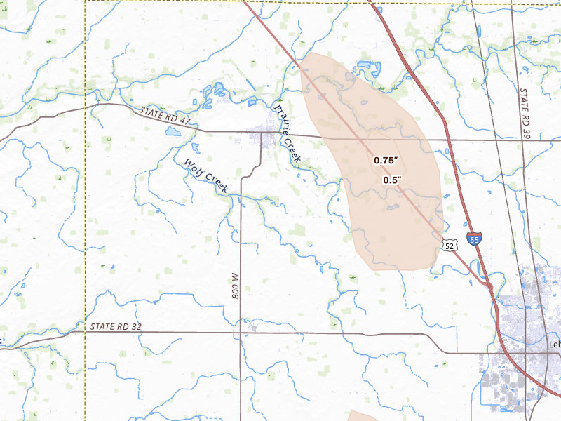 Radar-estimated hail-size map of the storm over Thorntown, IN