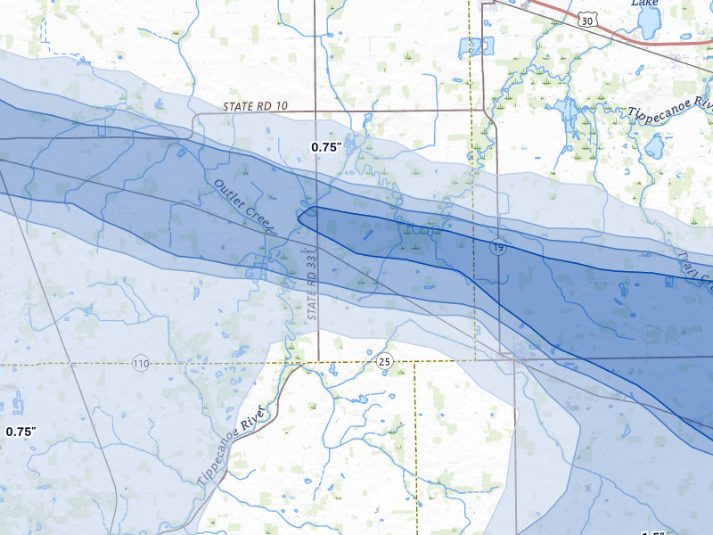 NEXRAD radar-signature map of the hail over Tippecanoe, IN