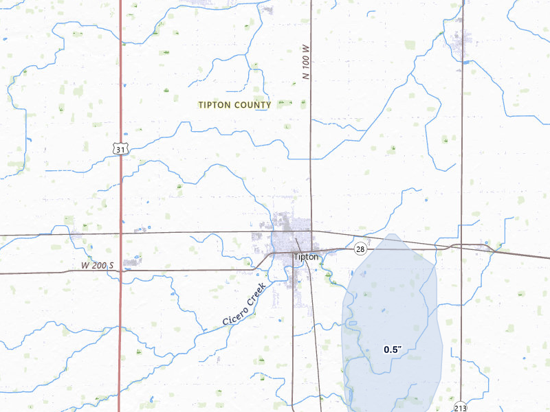 NEXRAD radar-signature map of the hail storm over Tipton, IN on May 4, 2026