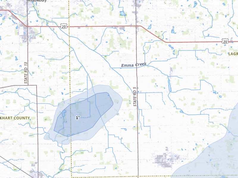 NEXRAD radar-signature map of the hail storm over Topeka, IN on Jun 6, 2026