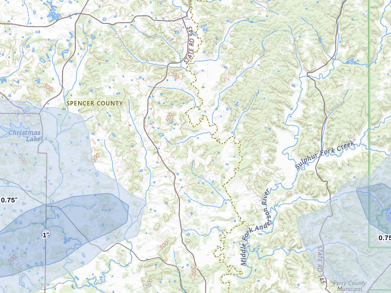 NEXRAD radar-signature map of the hail storm over Troy, IN on Apr 27, 2026