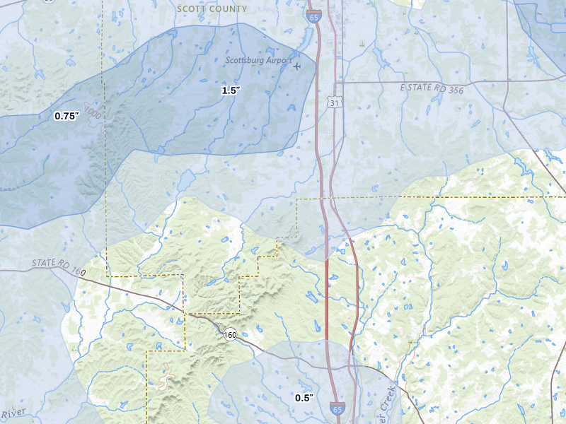 NEXRAD radar-signature map of the hail over Underwood, IN