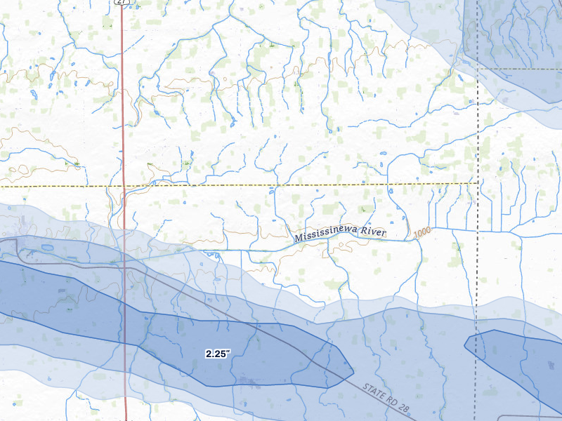 NEXRAD radar-signature map of the hail storm over Union City, IN on Mar 22, 2026