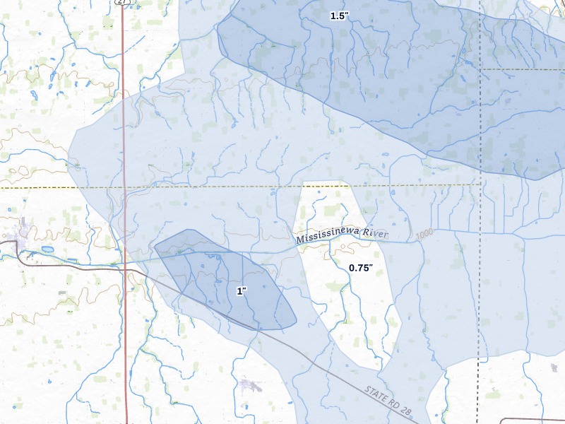 NEXRAD radar-signature map of the hail storm over Union City, IN on Aug 11, 2026