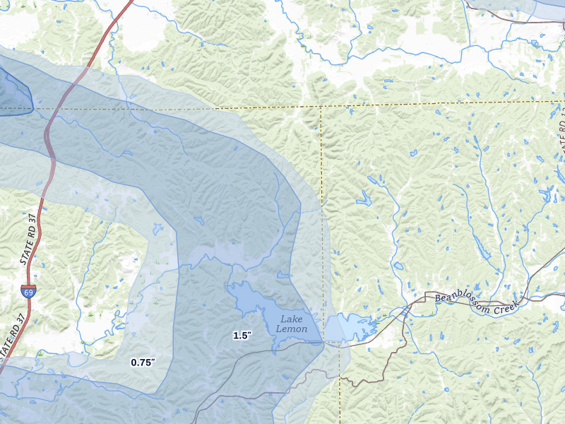 NEXRAD radar-signature map of the hail storm over Unionville, IN on Aug 11, 2026