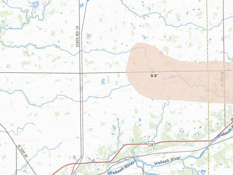 Radar-estimated hail-size map of the storm over Urbana, IN