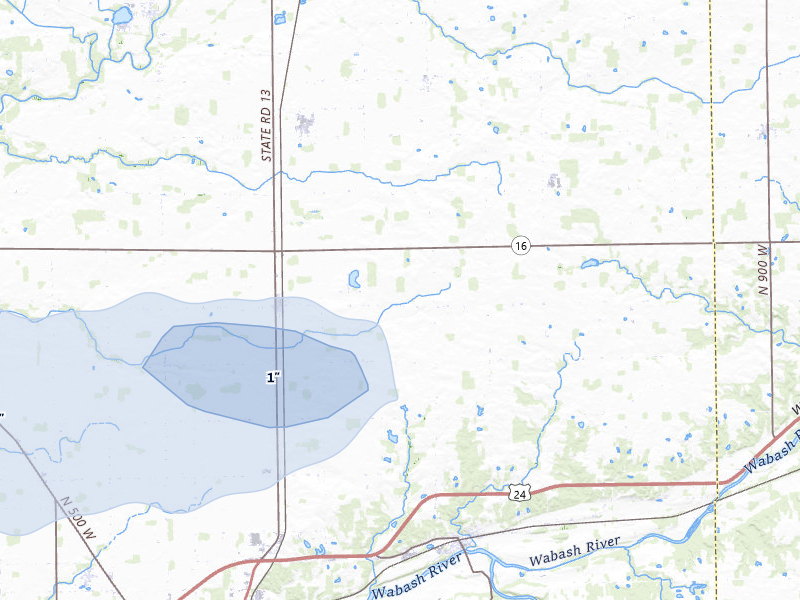 NEXRAD radar-signature map of the hail storm over Urbana, IN on Mar 22, 2026