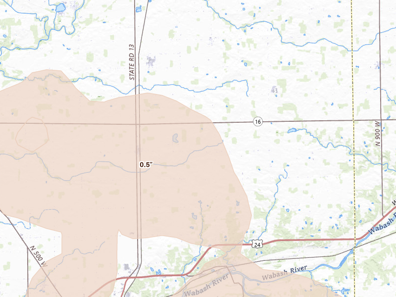 Radar-estimated hail-size map of the storm over Urbana, IN on Mar 26, 2026
