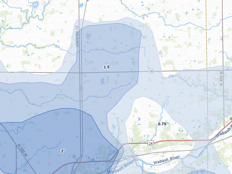 NEXRAD radar-signature map of the hail over Urbana, IN