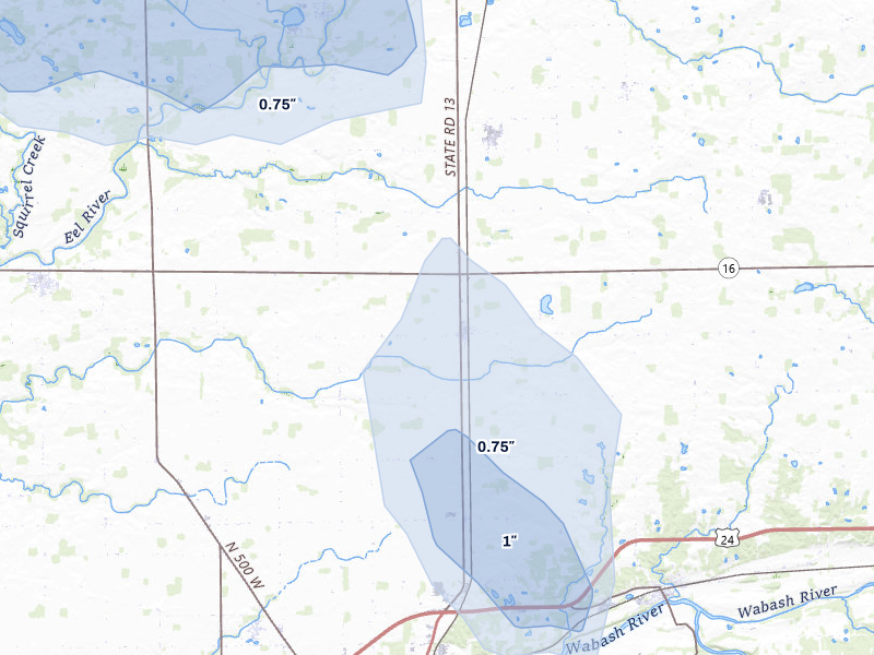 NEXRAD radar-signature map of the hail storm over Urbana, IN on Apr 22, 2026