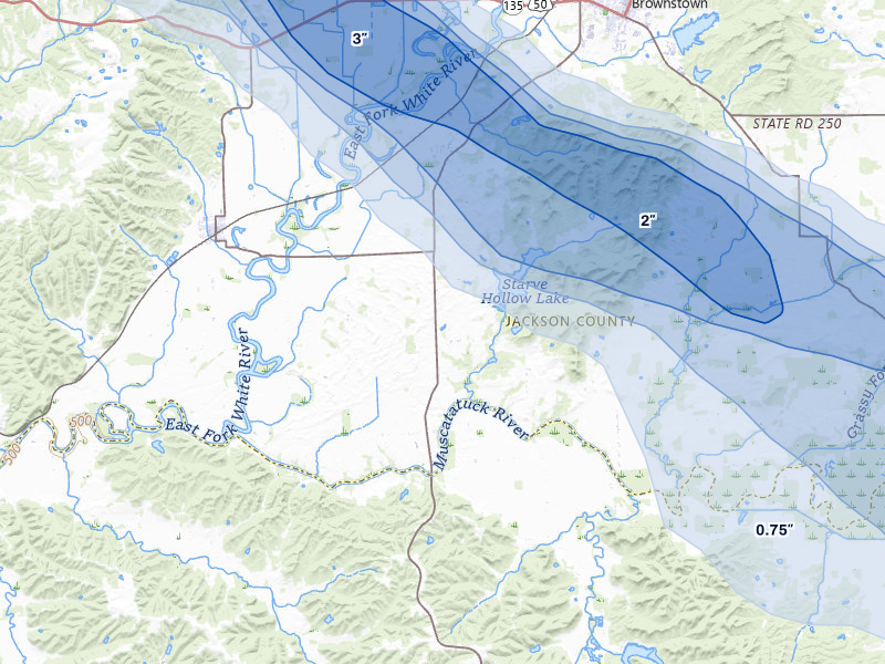 NEXRAD radar-signature map of the hail over Vallonia, IN