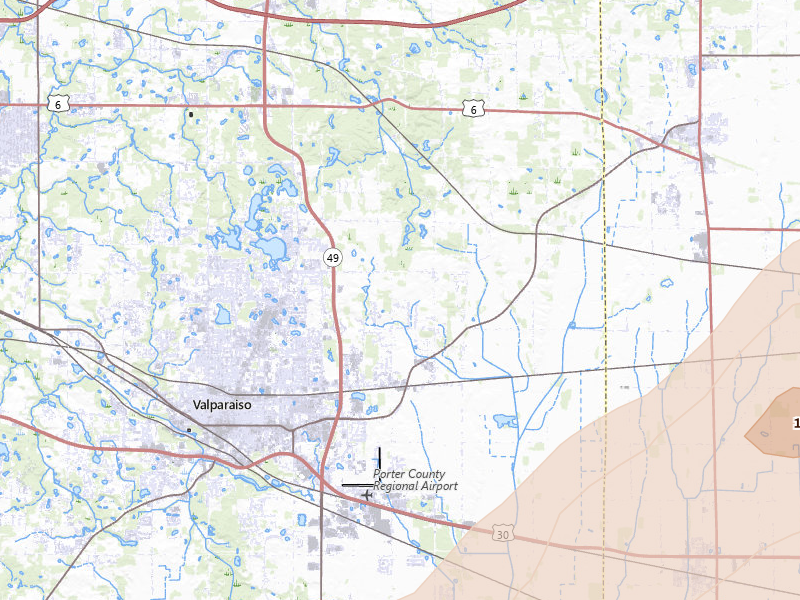 Radar-estimated hail-size map of the storm over Valparaiso, IN on Jun 11, 2026