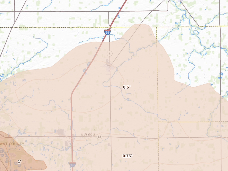 Radar-estimated hail-size map of the storm over Van Buren, IN