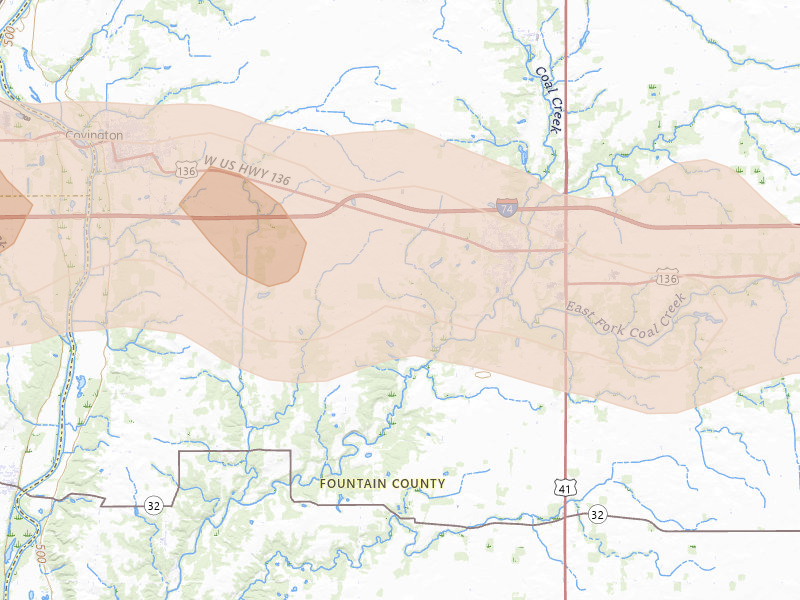 Radar-estimated hail-size map of the storm over Veedersburg, IN on Mar 26, 2026