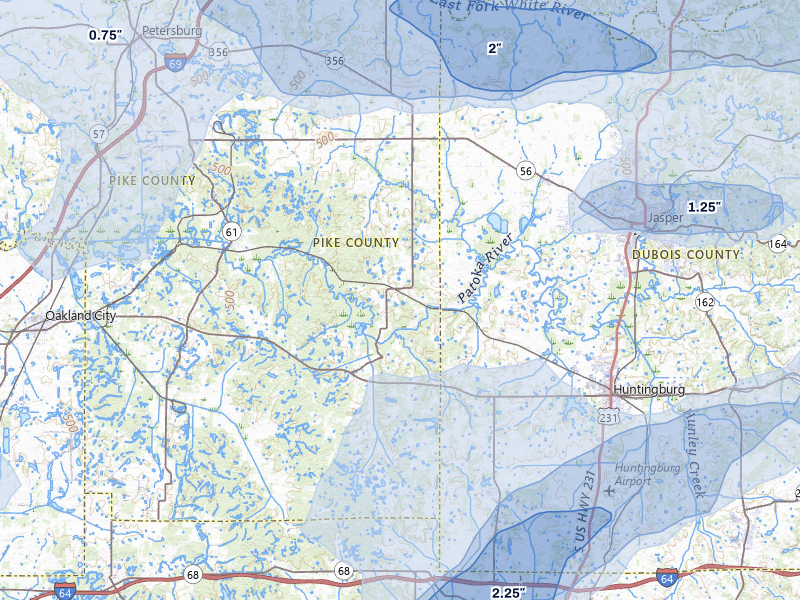 NEXRAD radar-signature map of the hail over Velpen, IN