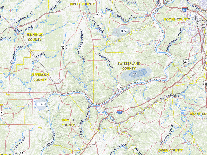 NEXRAD radar-signature map of the hail storm over Vevay, IN on Apr 1, 2026