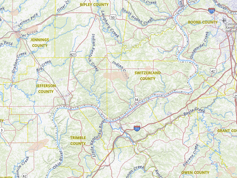 Radar-estimated hail-size map of the storm over Vevay, IN on May 16, 2026