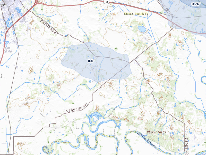 NEXRAD radar-signature map of the hail storm over Vincennes, IN on Mar 22, 2026