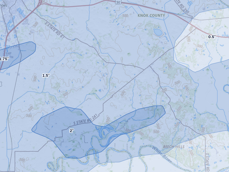 NEXRAD radar-signature map of the hail over Vincennes, IN