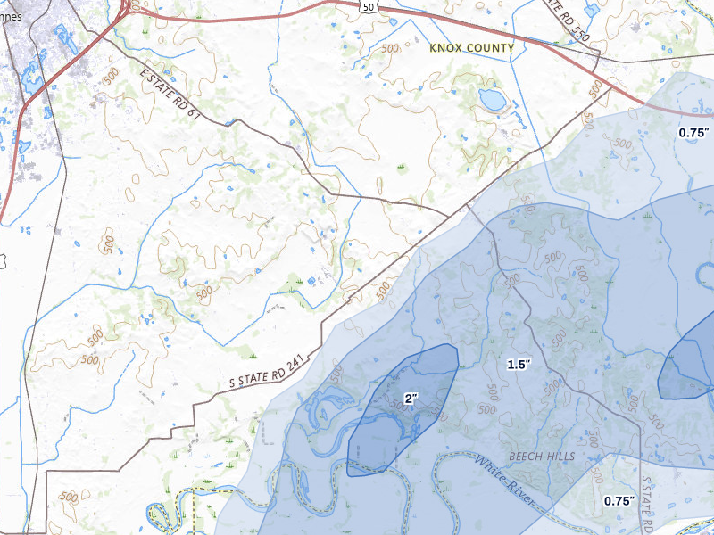 NEXRAD radar-signature map of the hail storm over Vincennes, IN on May 16, 2026