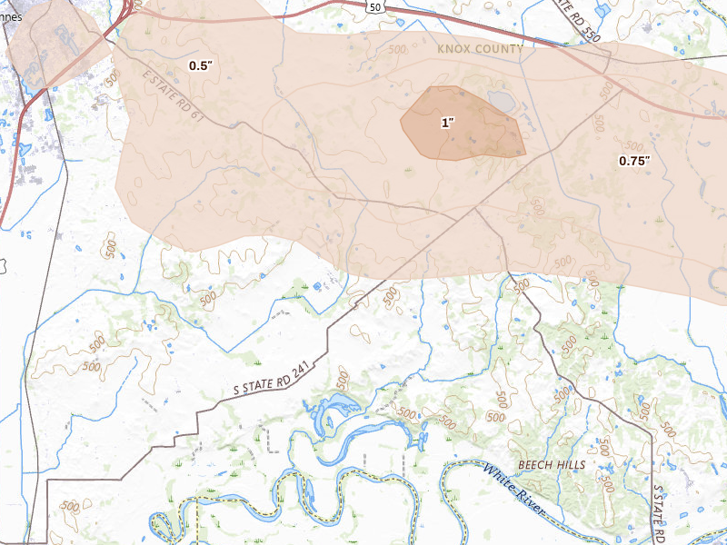 Radar-estimated hail-size map of the storm over Vincennes, IN